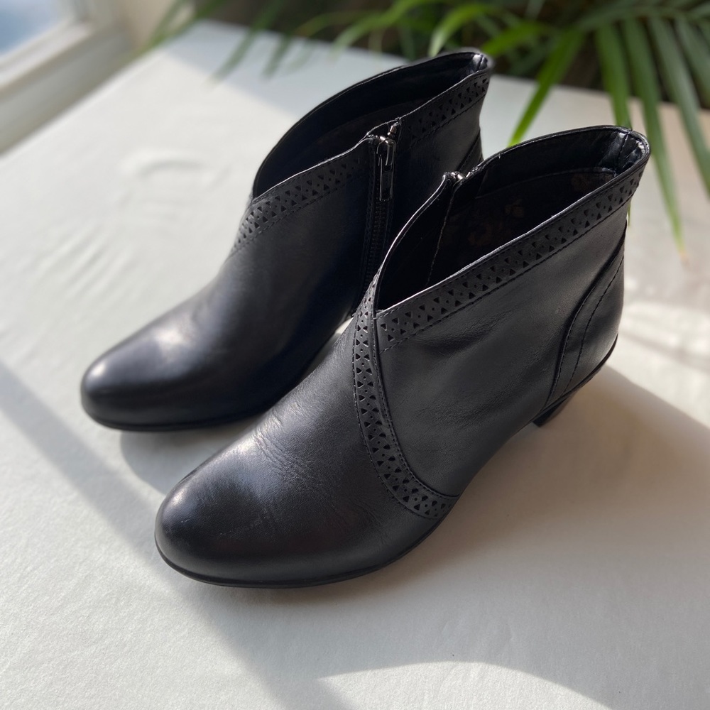 Black leather booties